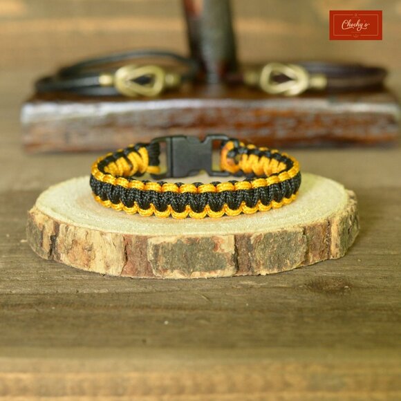 Paracord Survival Bracelet Side Release Buckle Black/Yellow L 7"(ID208) - Picture 2 of 2